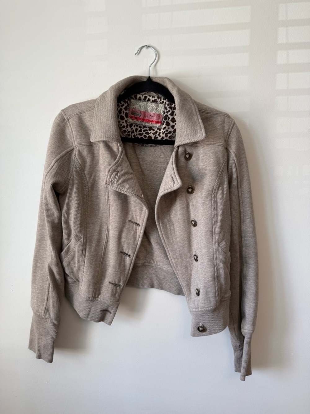 Free People Taupe knitted motto Jacket